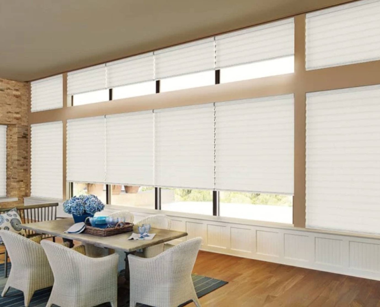 Hunter Douglas Roman shades filtering light in a dining room near Marriottsville, MD