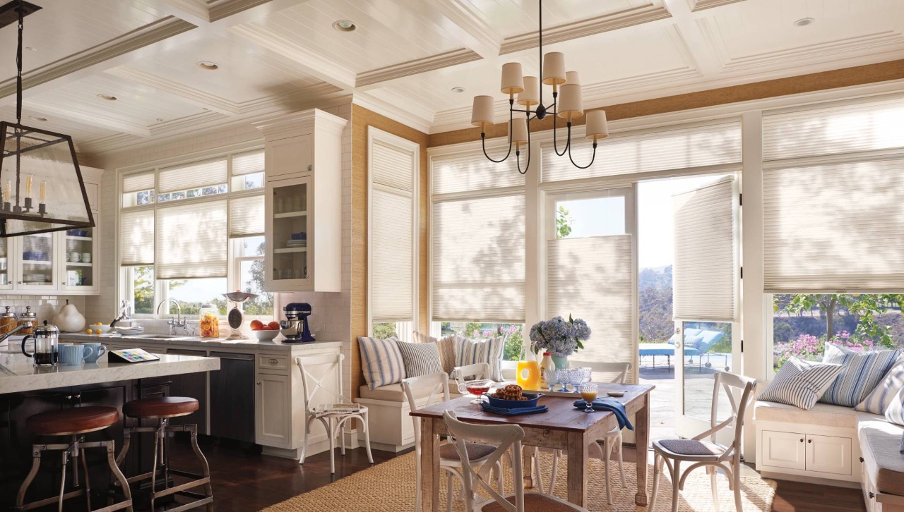 French door shades blocking light in a kitchen near Marriottsville, MD